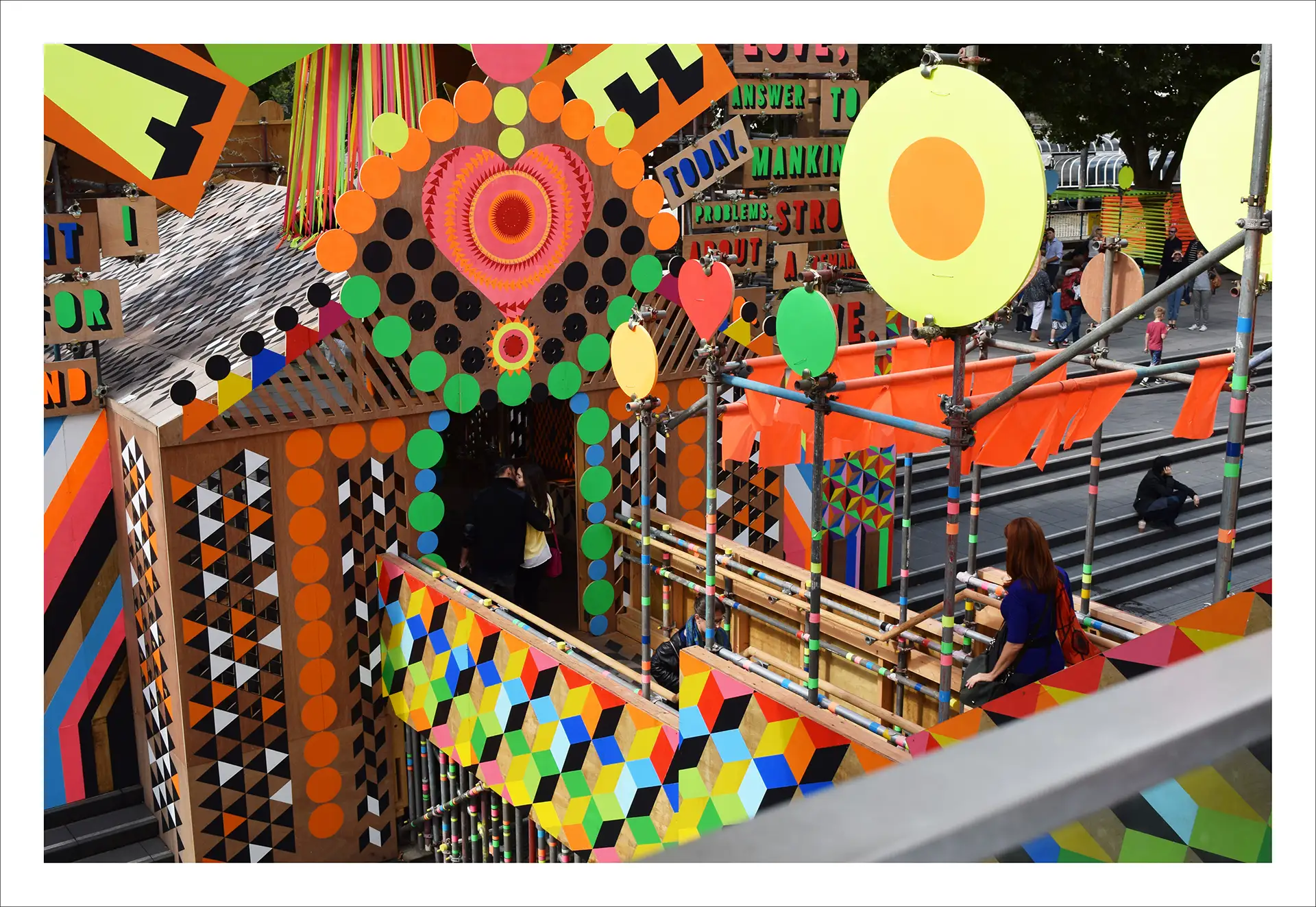 London, colourful cladding on construction site