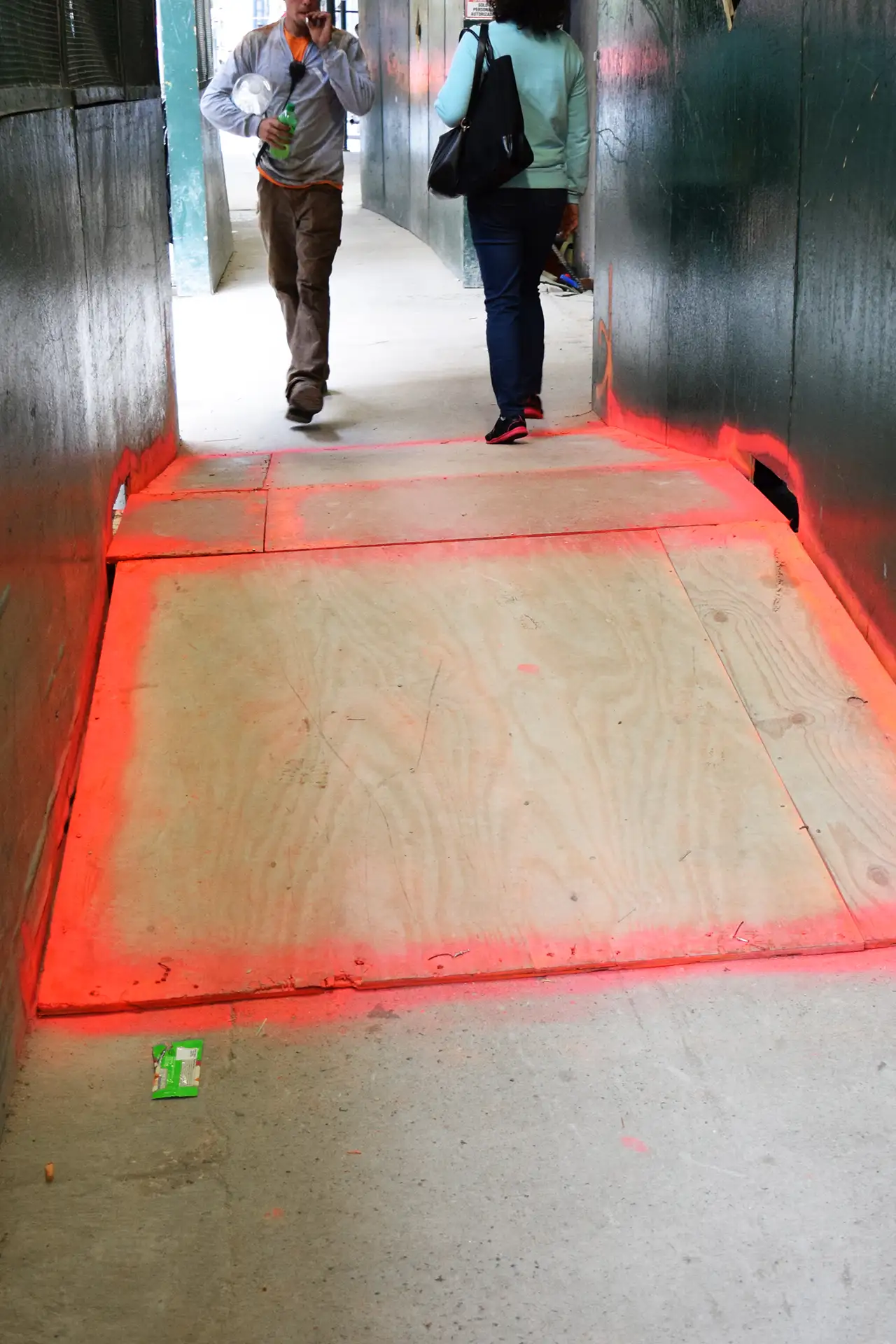 New York, a wooden walkway for construction